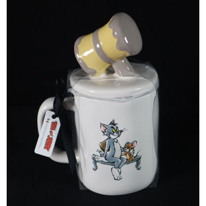 Rae Dunn Tom and Jerry Coffee Mug with Hammer Topper Lid